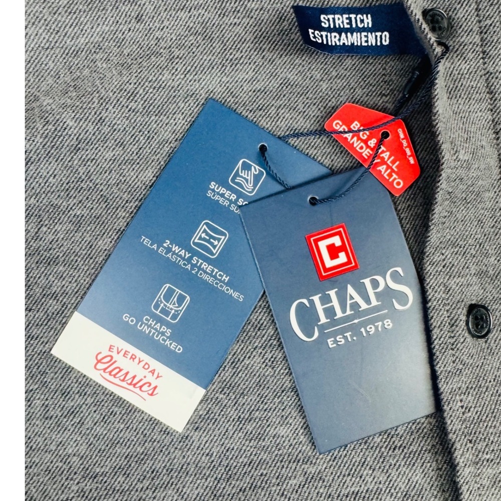 Chaps Mens 2XB Charcoal Grey Stretch Button Down Shirt Big & Tall NEW - Picture 11 of 13
